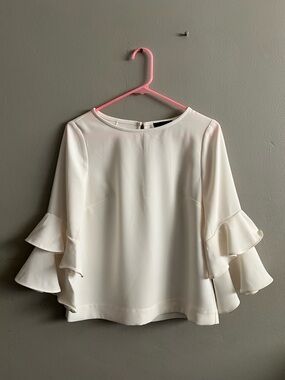 Women's J. Crew Tiered Ruffle Bell Sleeve Top Drapey Crepe Cream Blouse Boho 4P